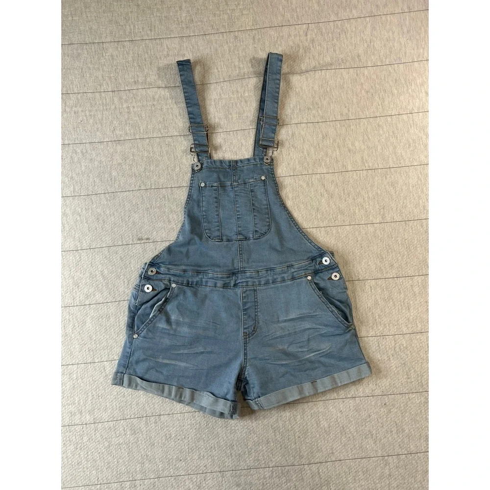 Listicle Women Small Denim Shortalls Light Wash Stretch Adjustable Strap Overall